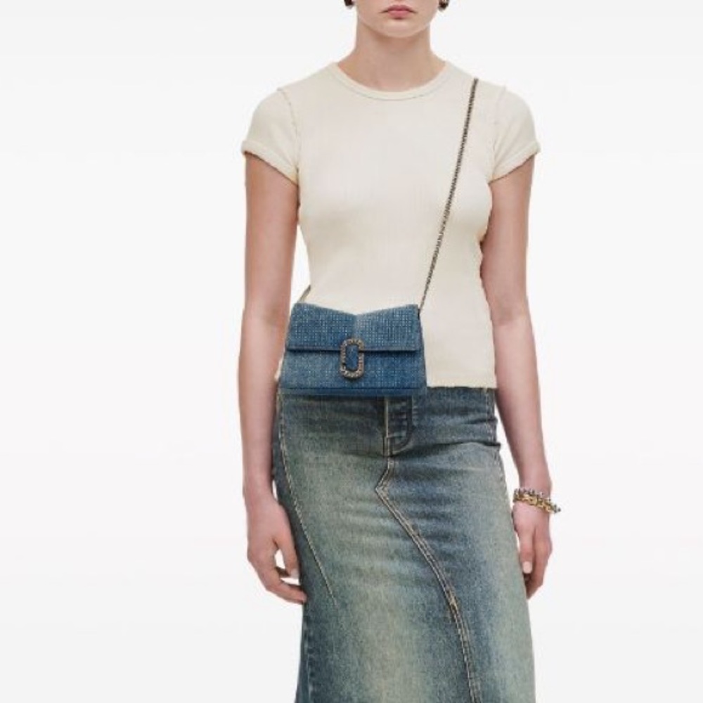 Marc Jacobs The Crystal Denim St. Marc Chain Wallet Crossbody Bag Blue - Picture 3 of 16